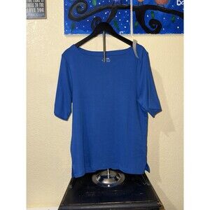 NWT Chicos Women Sz 2 US L Blue Short Sleeve Cotton Bateau-Neck Ultimate Tee